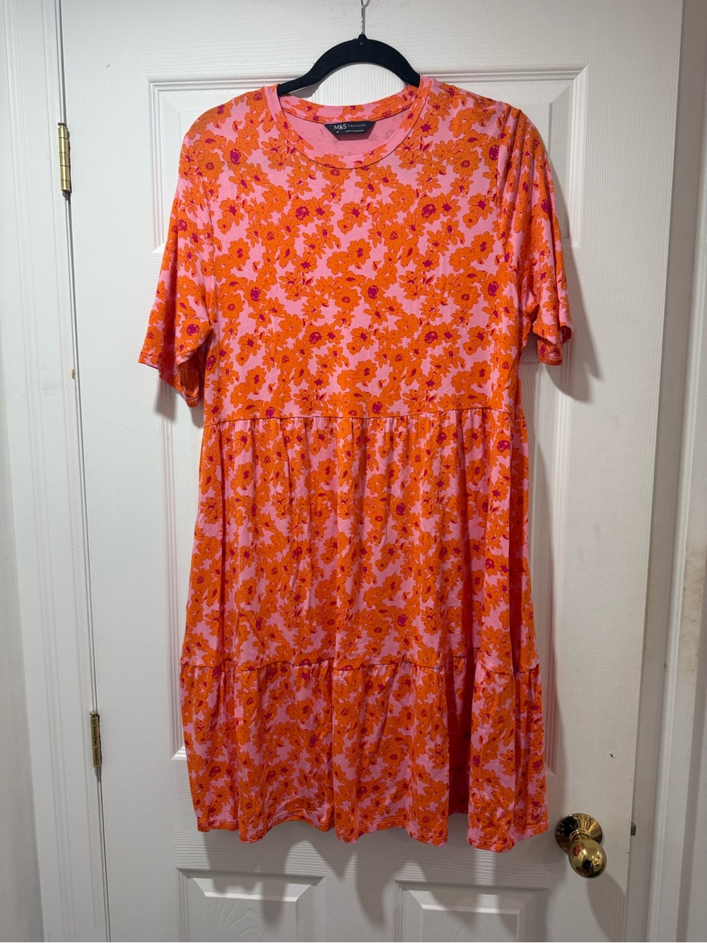 Marks & Spencer Pink and Orange Floral Tiered Midi Dress
